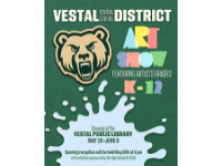 Vestal Central School District Art Show featuring artists in grades K through twelve showing at the Vestal Public Library May 18 to June 6, 2023. Opening reception will be held at 5 p.m. on May 18 with activities sponsored by the high school Art Club.