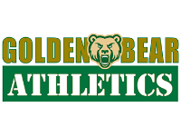 Golden Bear athletics in green, white and gold with the tan and green bear head squished between the words Golden and Bear.