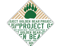 Crosswalk-style sign with green bear pawprint and the words Project Golden Bear.