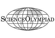 Black and white Science Olympiad logo.